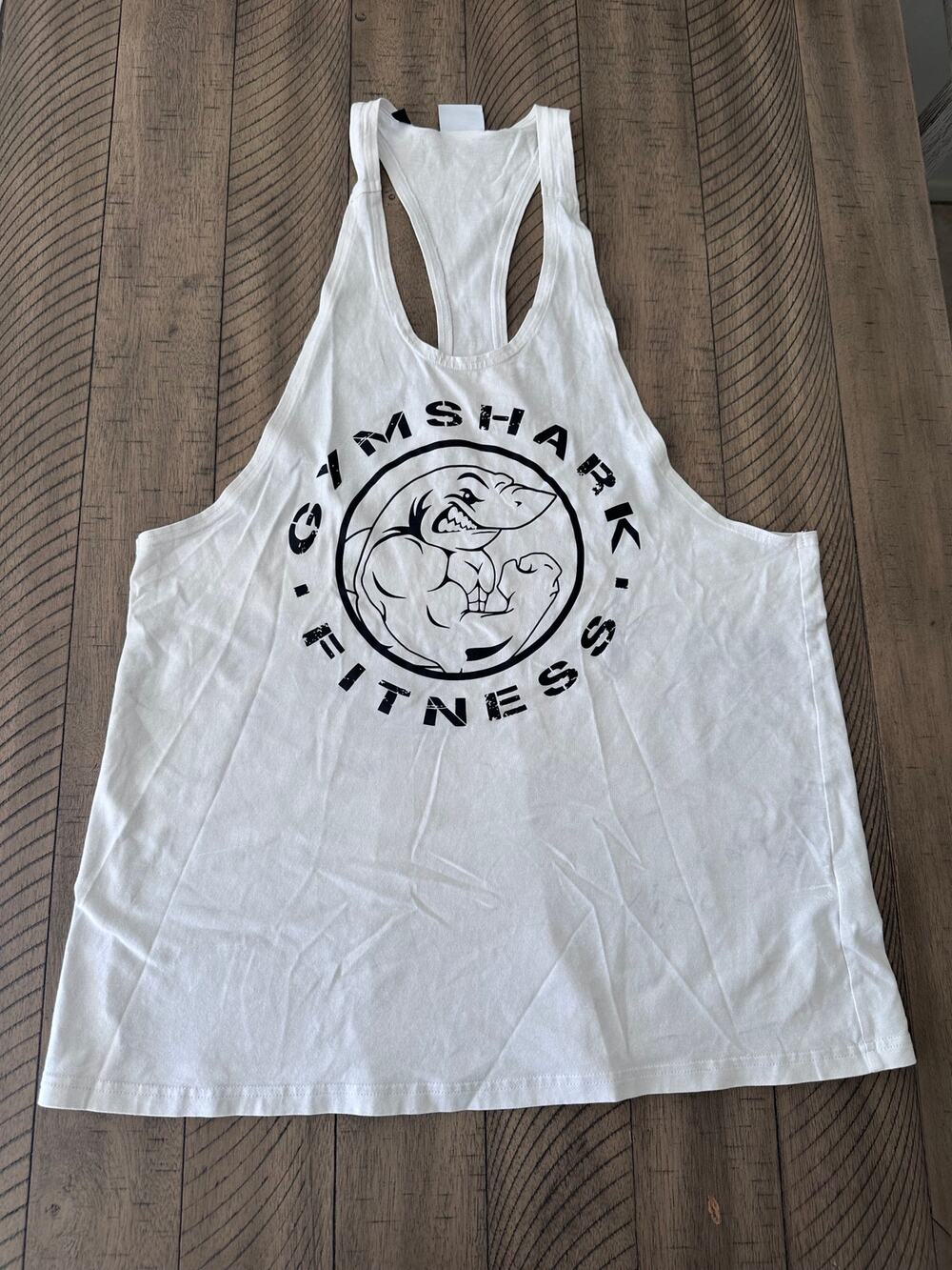 Gymshark Tank Top Mens XL White Graphic Stringer Y-Back Fitness Gym Workout